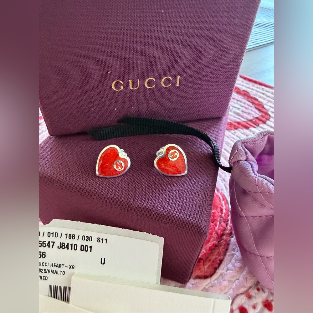 Gucci Interlocking G Red Heart Stud Earrings - image 2